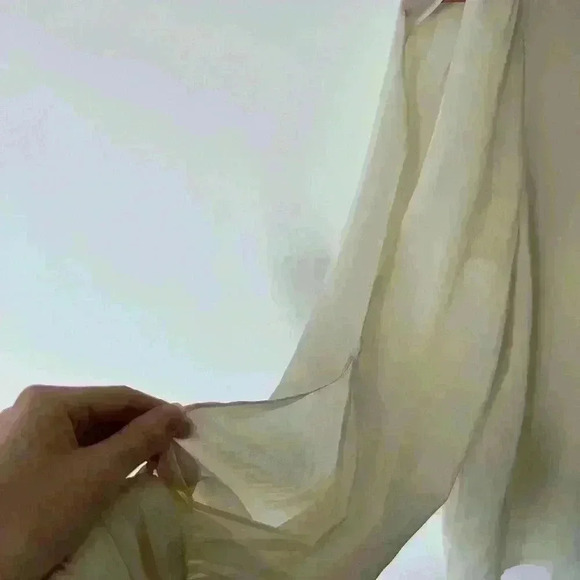 Lush Women’s Sheer White Cream Blouse Boho Timeless Sheer Bejeweled Collar Small - Picture 7 of 11